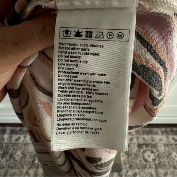 ba&sh Tabby Beige Pink Rust Abstract Wrap Style V-Neck Short Sleeve Dress Size S - Picture 14 of 14